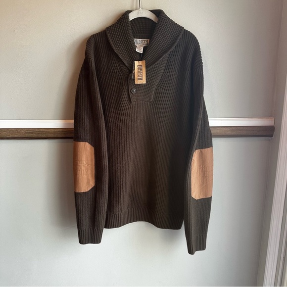 Duluth Trading Brigadier Shawl Collar Brown Sweater Elbow Patches - Picture 1 of 5